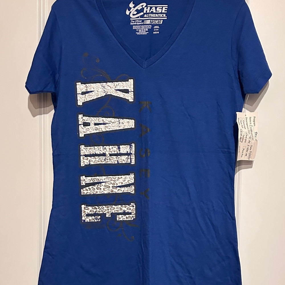 Chase Authentics Royal Blue V‑Neck Tee with White Leopard Kasey Kahne Print